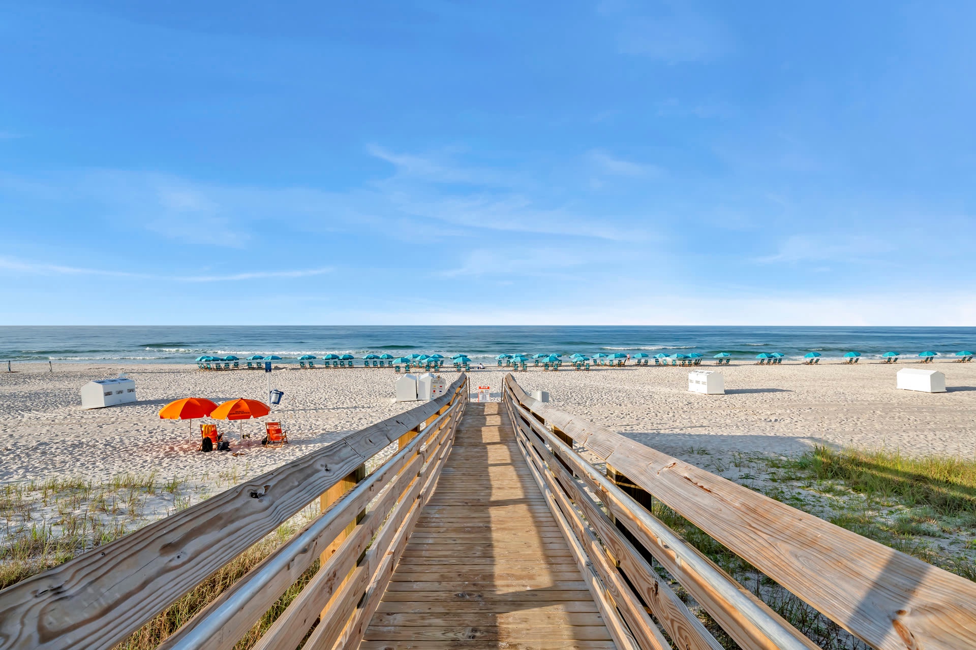 Wooden boardwalk leading to a Gulf Coast beach